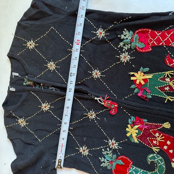 Vintage Christmas Stocking Boot Beaded Cardigan Sweater - Picture 4 of 6